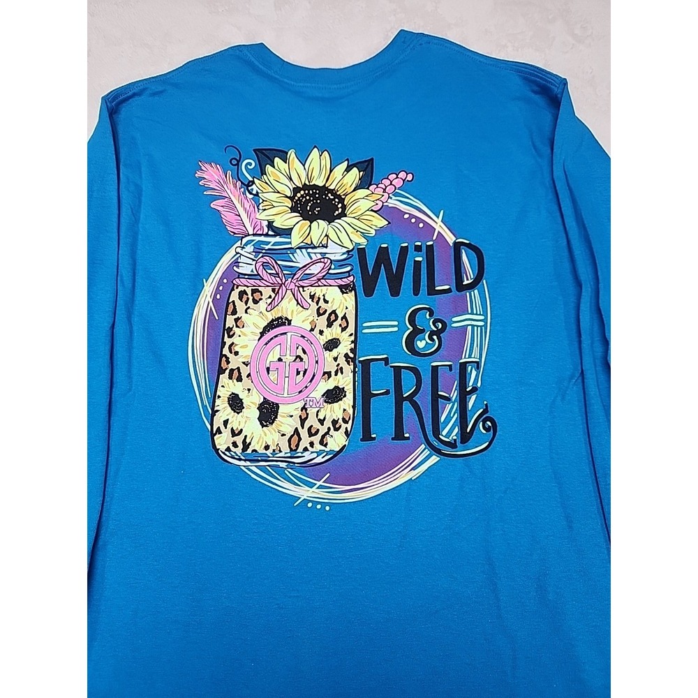 Girly Girl Originals Wild N Free‎ Long Sleeve T-shirt  Adult Med Blue With...